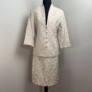 New‎ Jaclyn Smith Skirt Suit Set Woman's Top 8 Bottom 10 Shimmer Pink Floral
